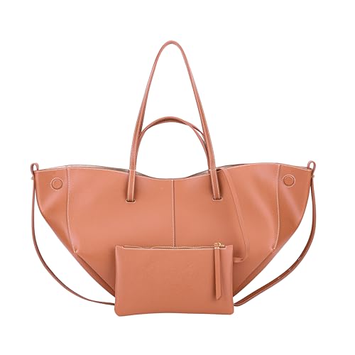 RMENGZHOUXI Vintage Shopper Tasche Damen Leder, Groß Damen Leder Tote Bag mit passendem Clutch-Set, Einkaufstasche Ledertasche Schultertasche Totes Tragetasche von RMENGZHOUXI