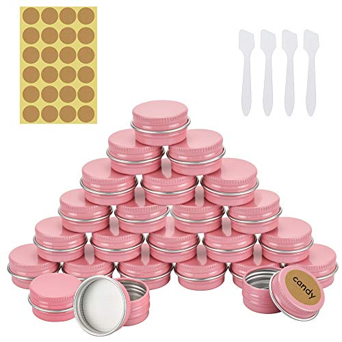 RMENOOR 24 Stück Aluminium Döschen Cremetiegel Leer Kosmetikdosen 5ml Leere Cremedosen mit Aufkleber Klein Salbendöschen mit Deckel Salbentiegel Probenbehälter für lippenbalsam Lotion Creme (Rosa) von RMENOOR