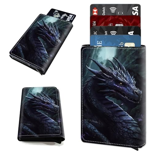 RMJKXQZG Aluminium-Pop-Up-Brieftasche, Kreditkartenetui für Damen, Herren, Mädchen, Leder-Kartenetui Vordertasche, dreifach gefaltete Brieftasche mit RFID-blockierendem Geldscheinschlitz, schlanke von RMJKXQZG