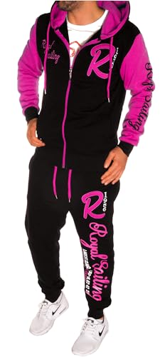 Herren Fitness Jogginganzug Sportanzug Trainingsanzug A. Royal Sailing (L Schwarz-Pink) von RMK