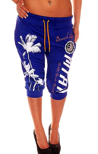 RMK Damen Bermuda Short Capri Kurze 3/4 Hose Sport Training Gym Sommer Miami Neu B.3482 (as3, Numeric, Numeric_38, Regular, Regular, Blau) von RMK