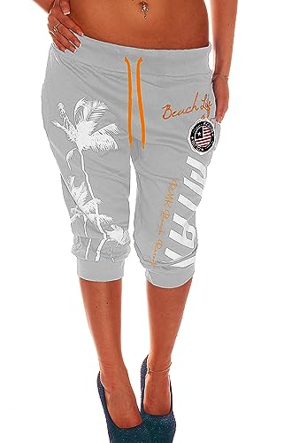 RMK Damen Bermuda Short Capri Kurze 3/4 Hose Sport Training Gym Sommer Miami Neu B.3482 (as3, Numeric, Numeric_38, Regular, Regular, Grau) von RMK