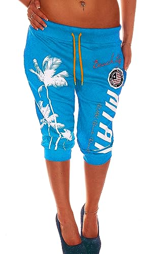 RMK Damen Bermuda Short Capri Kurze 3/4 Hose Sport Training Gym Sommer Miami Neu B.3482 (as3, Numeric, Numeric_44, Numeric_46, Regular, Regular, Türkis) von RMK