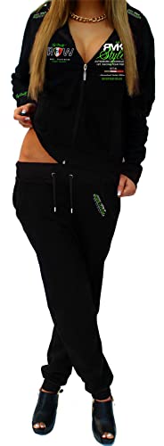 RMK Damen Jogginganzug Trainingsanzug Hose Jacke Streetwear Hausanzug Fitnessanzug A.2258 (44, Schwarz-Grün) von RMK