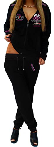 RMK Damen Jogginganzug Trainingsanzug Hose Jacke Streetwear Hausanzug Fitnessanzug A.2258 (52, Schwarz-Pink) von RMK