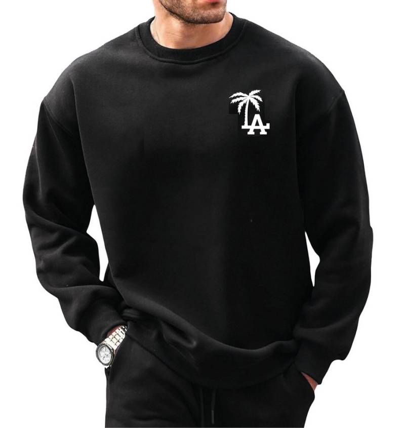 RMK Fleecepullover Herren Rundhalspullover Pullover Oversized Fitness LA Los Angeles mit Baumwolle von RMK
