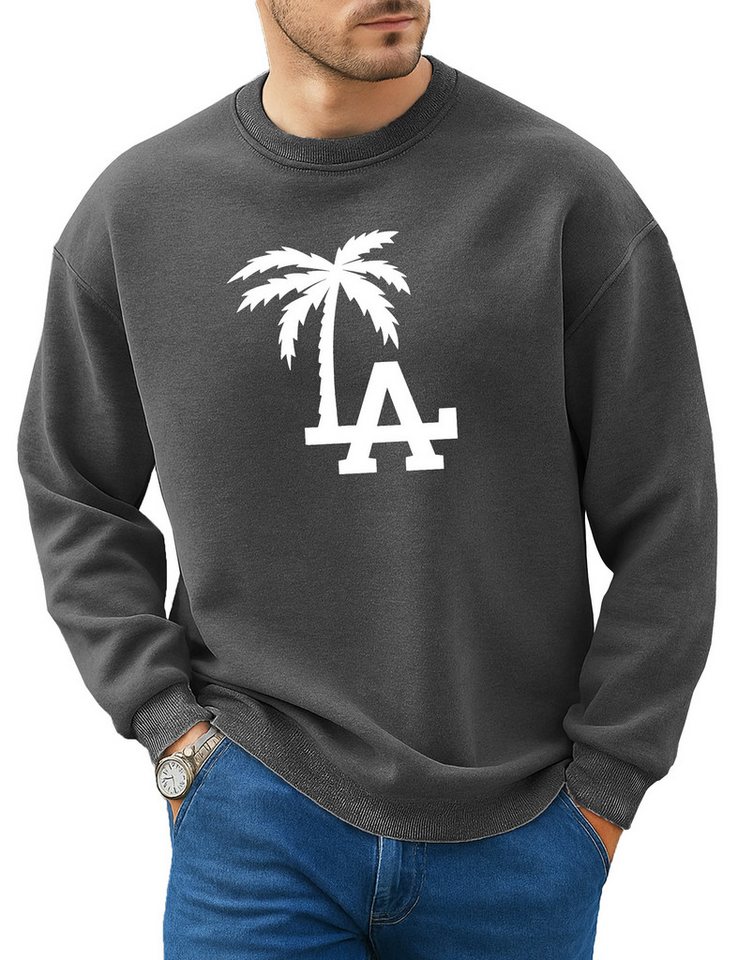 RMK Fleecepullover Herren Rundhalspullover Pullover Oversized Fitness LA Los Angeles mit Baumwolle von RMK