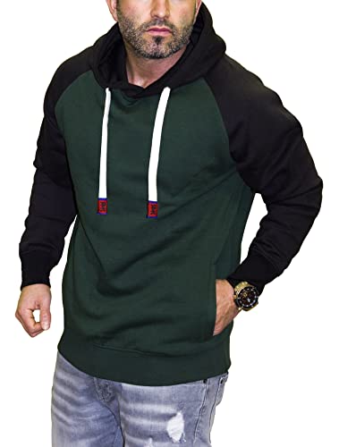 RMK Herren Basic Kapuzenpullover Sweatjacke Pullover Uni Hoodie mit Kapuze Sweatshirt P.04 Dunkelgrün-Schwarz L RMK Herren Basic Kapuzenpullover Sweatjacke Pullover Uni Hoodie mit Kapuze Sweatshirt P.04 Dunkelgrün-Schwarz L von RMK