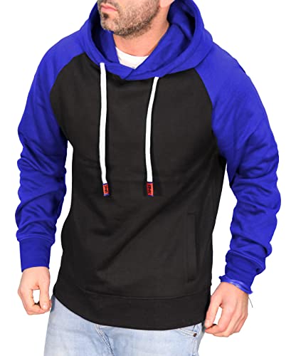 RMK Herren Basic Kapuzenpullover Sweatjacke Pullover Uni Hoodie mit Kapuze Sweatshirt P.04 Schwarz-Blau M von RMK