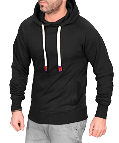 RMK Herren Basic Kapuzenpullover Sweatjacke Pullover Uni Hoodie mit Kapuze Sweatshirt P.04 Schwarz-Schwarz S von RMK