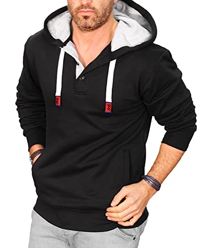 RMK Herren Basic Kapuzenpullover Sweatjacke Pullover Uni Hoodie mit Kapuze Sweatshirt P.05 Schwarz XS von RMK