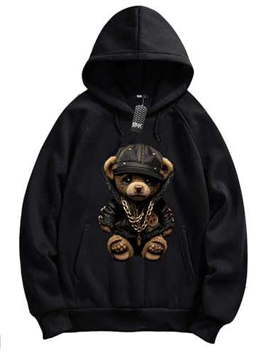 RMK Herren Basic Kapuzenpullover Sweatjacke Pullover Uni Hoodie mit Kapuze Sweatshirt P.06 (0009) Vorn Schwarz 6XL von RMK