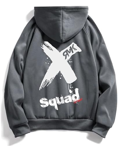 RMK Herren Basic Kapuzenpullover Sweatjacke Pullover Uni Hoodie mit Kapuze Sweatshirt P.06 (101) Anthrazit-Weiß XXL von RMK