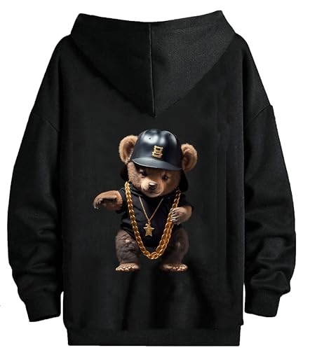 RMK Herren Basic Kapuzenpullover Sweatjacke Pullover Uni Hoodie mit Kapuze Sweatshirt P.06 (703) Rücken Schwarz XL von RMK