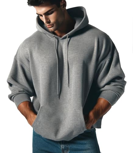 RMK Herren Basic Kapuzenpullover Sweatjacke Pullover Uni Hoodie mit Kapuze Sweatshirt P.06 (DE/NL/SE/PL, Alphanumerisch, S, Regular, Regular, Grau) von RMK
