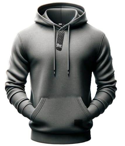 RMK Herren Basic Kapuzenpullover Sweatjacke Pullover Uni Locker Weit Hoodie mit Kapuze Sweatshirt P.01 Grau XL von RMK