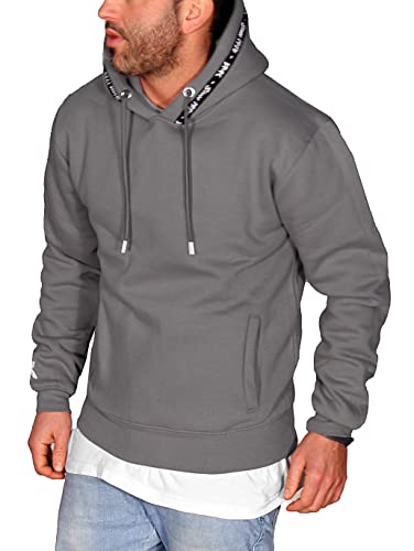 RMK Herren Basic Kapuzenpullover Sweatjacke Pullover Uni Sweatshirt Hoodie mit Kapuze P.02 Anthrazit L von RMK