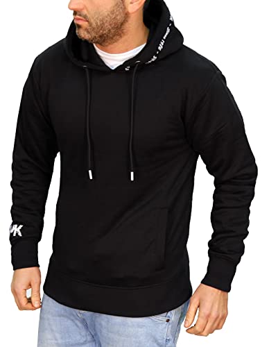 RMK Herren Basic Kapuzenpullover Sweatjacke Pullover Uni Sweatshirt Hoodie mit Kapuze P.02 Schwarz L von RMK