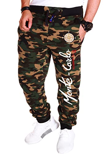 RMK Herren Bedruckte Hose Jogginghose Trainingshose Fitnesshose Sweatpants Uni H.538 Camou-Grün XS von RMK