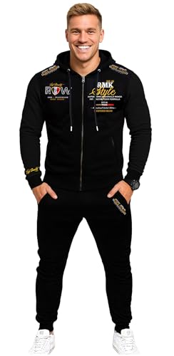 RMK Herren Fitness Jogginganzug Sportanzug Trainingsanzug Jogger Hausanzug A.2258 Schwarz-Gold 5XL von RMK