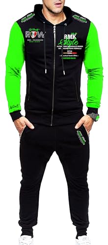 RMK Herren Fitness Jogginganzug Sportanzug Trainingsanzug Jogger Hausanzug A.2258 Schwarz-Grün 3XL von RMK