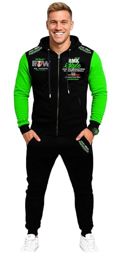RMK Herren Fitness Jogginganzug Sportanzug Trainingsanzug Jogger Hausanzug A.2258 Schwarz-Grün XXL von RMK