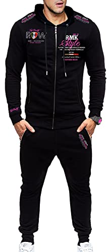 RMK Herren Fitness Jogginganzug Sportanzug Trainingsanzug Jogger Hausanzug A.2258 Schwarz-Pink 3XL von RMK