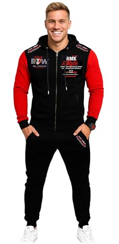 RMK Herren Fitness Jogginganzug Sportanzug Trainingsanzug Jogger Hausanzug A.2258 Schwarz-Rot L von RMK