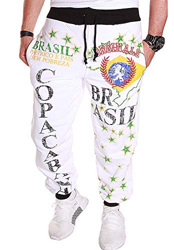 RMK Herren Hose Jogginghose Trainingshose Sporthose Fitnesshose Sweatpants Brasilien Brazil H.1027 (XXL, Weiß) von RMK