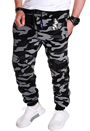 RMK Herren Hose Jogginghose Trainingshose Sporthose Fitnesshose Sweatpants Uni Einfarbig H.03H.03 (L, Camou-schwarz) von RMK