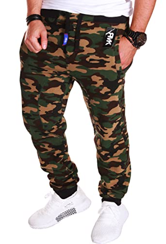 RMK Herren Hose Jogginghose Trainingshose Sporthose Fitnesshose Sweatpants Uni Einfarbig H.03H.03 (XS, Camouflage-Grün) von RMK