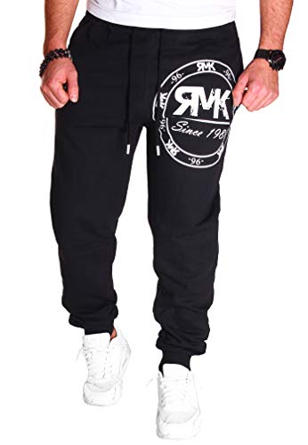 RMK Herren Hose Jogginghose Trainingshose Sporthose Fitnesshose Sweatpants Uni Einfarbig H.08 (3XL, Schwarz-Weiß) von RMK