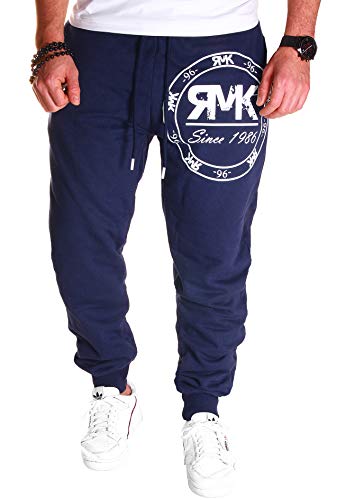 RMK Herren Hose Jogginghose Trainingshose Sporthose Fitnesshose Sweatpants Uni Einfarbig H.08 (4XL, Navy) von RMK