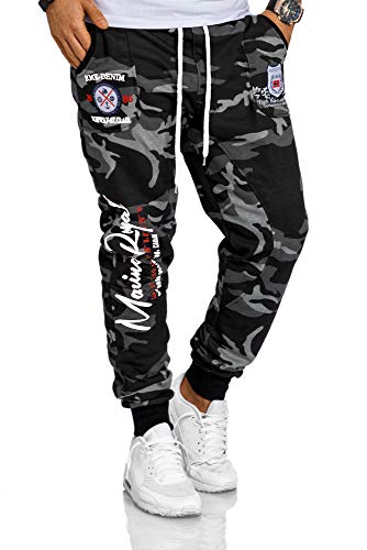 RMK Herren Jogginghose lang Baumwolle Camouflage Army Tarn Sweatpants H.536 Camou/Dunkel-Weiß 5XL von RMK