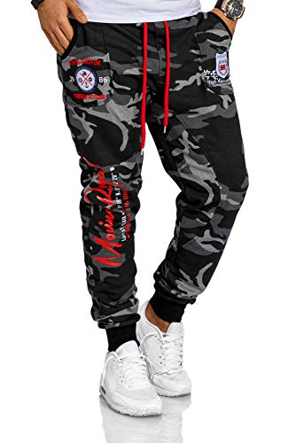 RMK Herren Jogginghose lang Baumwolle Camouflage Sweatpants H.536 Camou/Dunkel-Rot 5XL von RMK