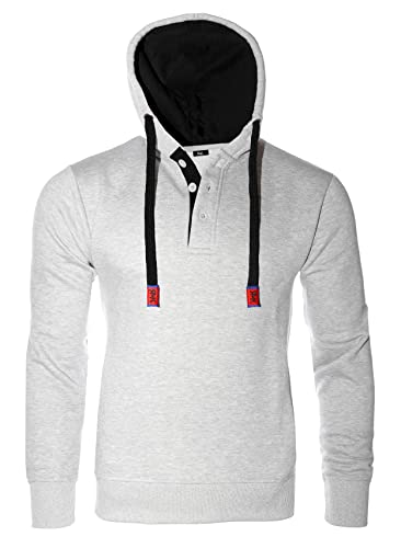 RMK Herren Kapuzenpullover Basic Sweater Pullover Uni Hoodie Pulli Kapuze Sweatshirt P.05 Grau XXL von RMK