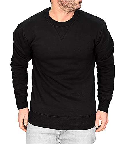 RMK Herren Pullover Basic Uni Sweatshirt Pulli mit Rundhalsausschnitt P.03 Schwarz 5XL von RMK