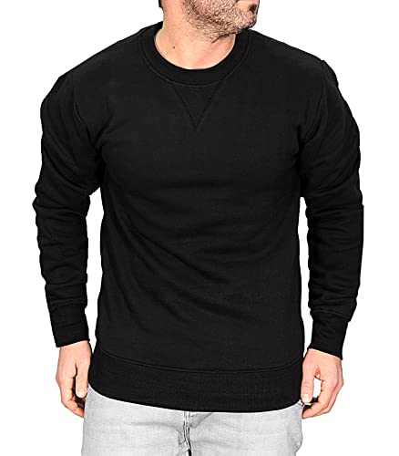 RMK Herren Pullover Basic Uni Sweatshirt Pulli mit Rundhalsausschnitt P.03 Schwarz M von RMK