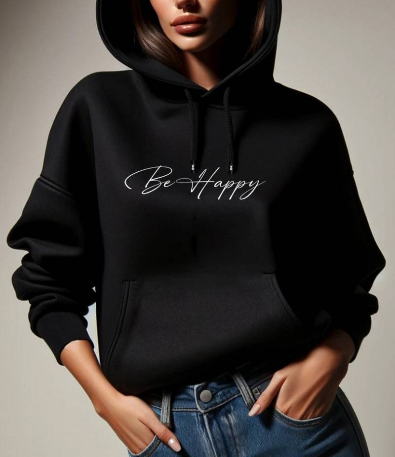 RMK Hoodie Damen Kapuzenpullover Pullover Loose Fit Oversize Be Happy Glücklich mit Kapuze von RMK