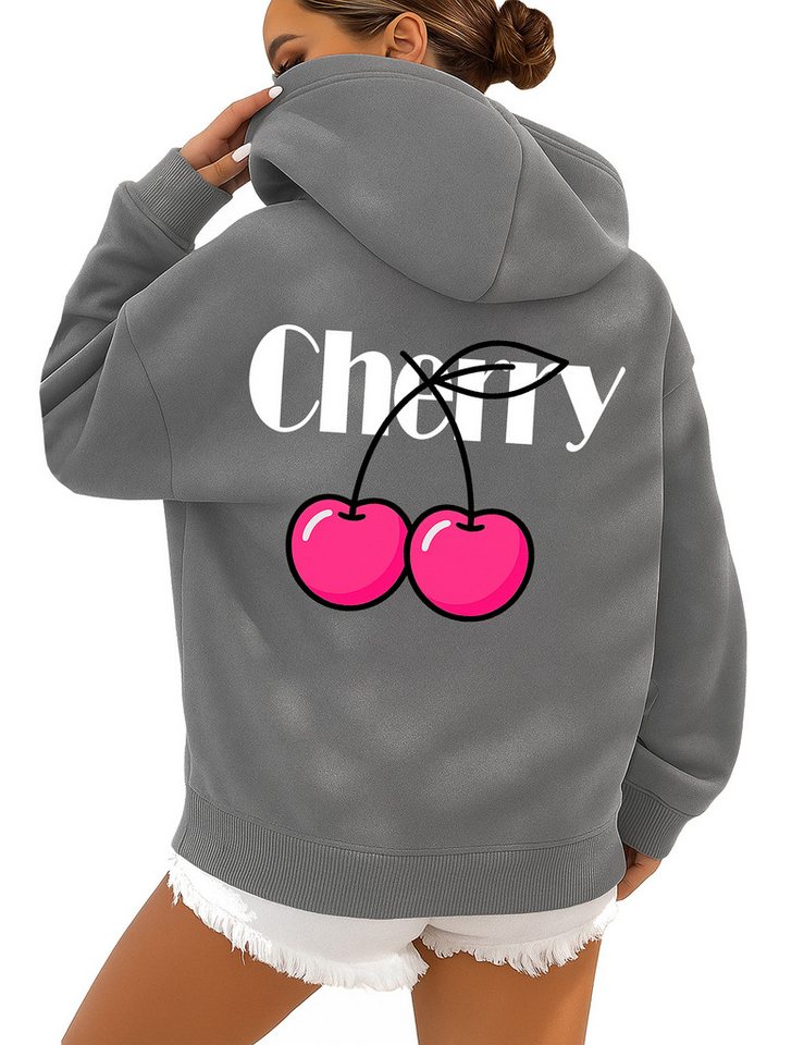 RMK Hoodie Damen Kapuzenpullover Pullover Loose Fit Oversize Cherry Kirsche mit Kapuze von RMK