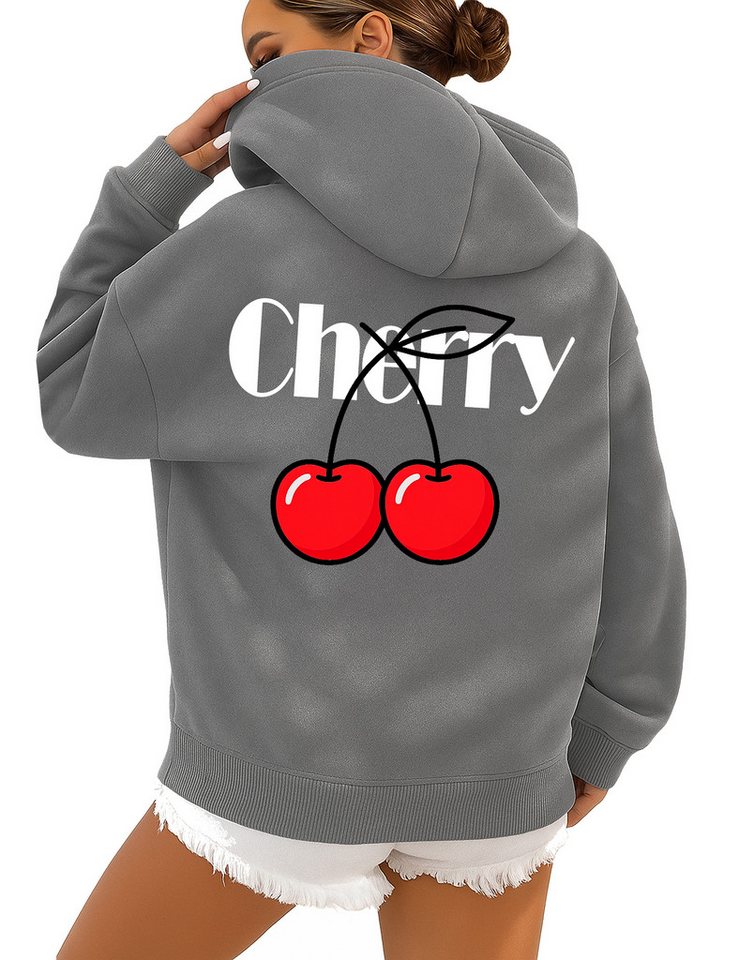 RMK Hoodie Damen Kapuzenpullover Pullover Loose Fit Oversize Cherry Kirsche mit Kapuze von RMK