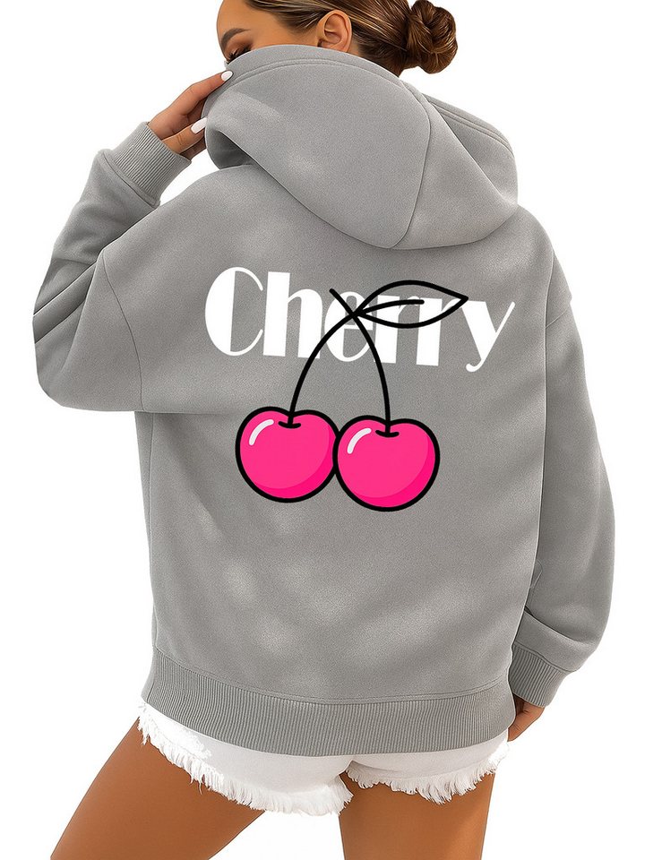 RMK Hoodie Damen Kapuzenpullover Pullover Loose Fit Oversize Cherry Kirsche mit Kapuze von RMK