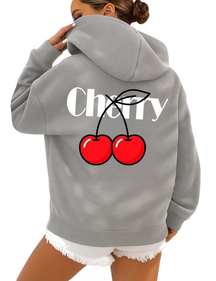 RMK Hoodie Damen Kapuzenpullover Pullover Loose Fit Oversize Cherry Kirsche mit Kapuze von RMK