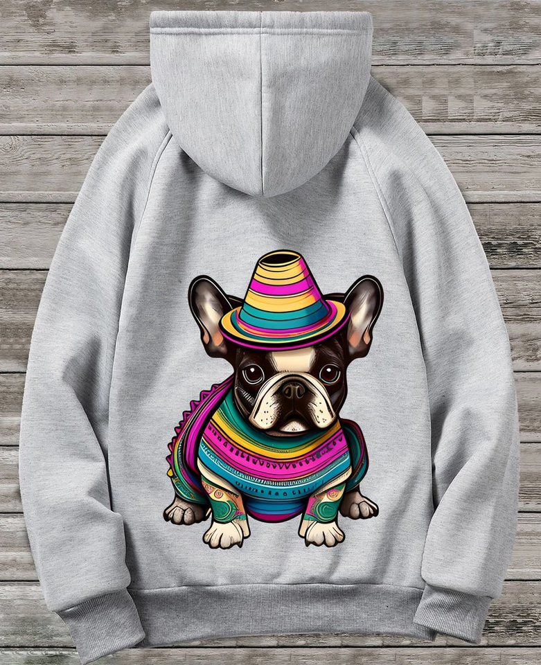 RMK Hoodie Damen Pullover Basic Pulli Kapuzenpullover Seitentaschen Hund Mexico Französische Bulldogge Print von RMK