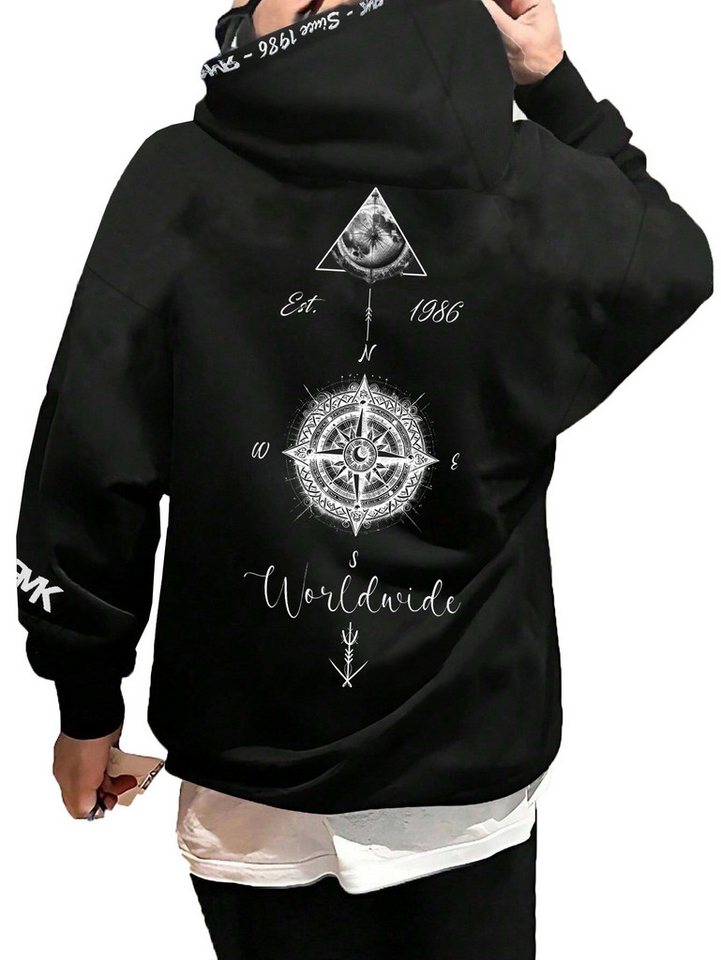 RMK Hoodie Herren Hoodie Pullover Basic Rundhals Kompass Welt von RMK