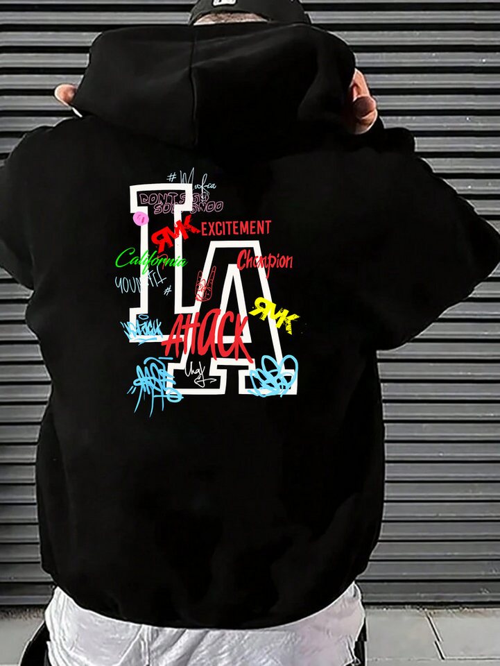 RMK Hoodie Herren Kapuzenpullover Pullover Langarmshirt Oversize LA Graffiti Los Angeles Print von RMK