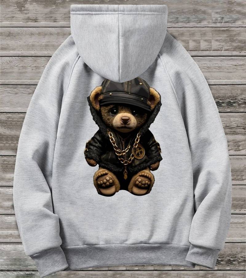 RMK Hoodie Herren Kapuzenpullover Longsleeve mit Gangster Bär Teddybär mit Kapuze von RMK