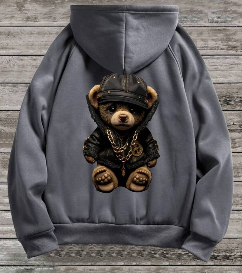RMK Hoodie Herren Kapuzenpullover Longsleeve mit Gangster Bär Teddybär mit Kapuze von RMK
