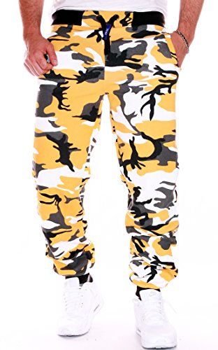 RMK Jogginghose Herren Jogger Männer Baumwolle Jungen H.02H.02 Camouflage-Gelb 4XL von RMK