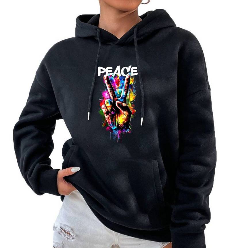 RMK Kapuzenpullover Damen Hoodie Pullover mit Kapuze Pulli Frieden Peace von RMK